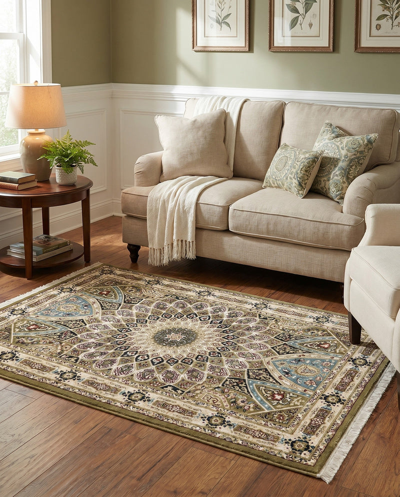 Persian Elegance Collection Area Rug -  Hamedan (Green) Rectangle Green  lifestyle 12