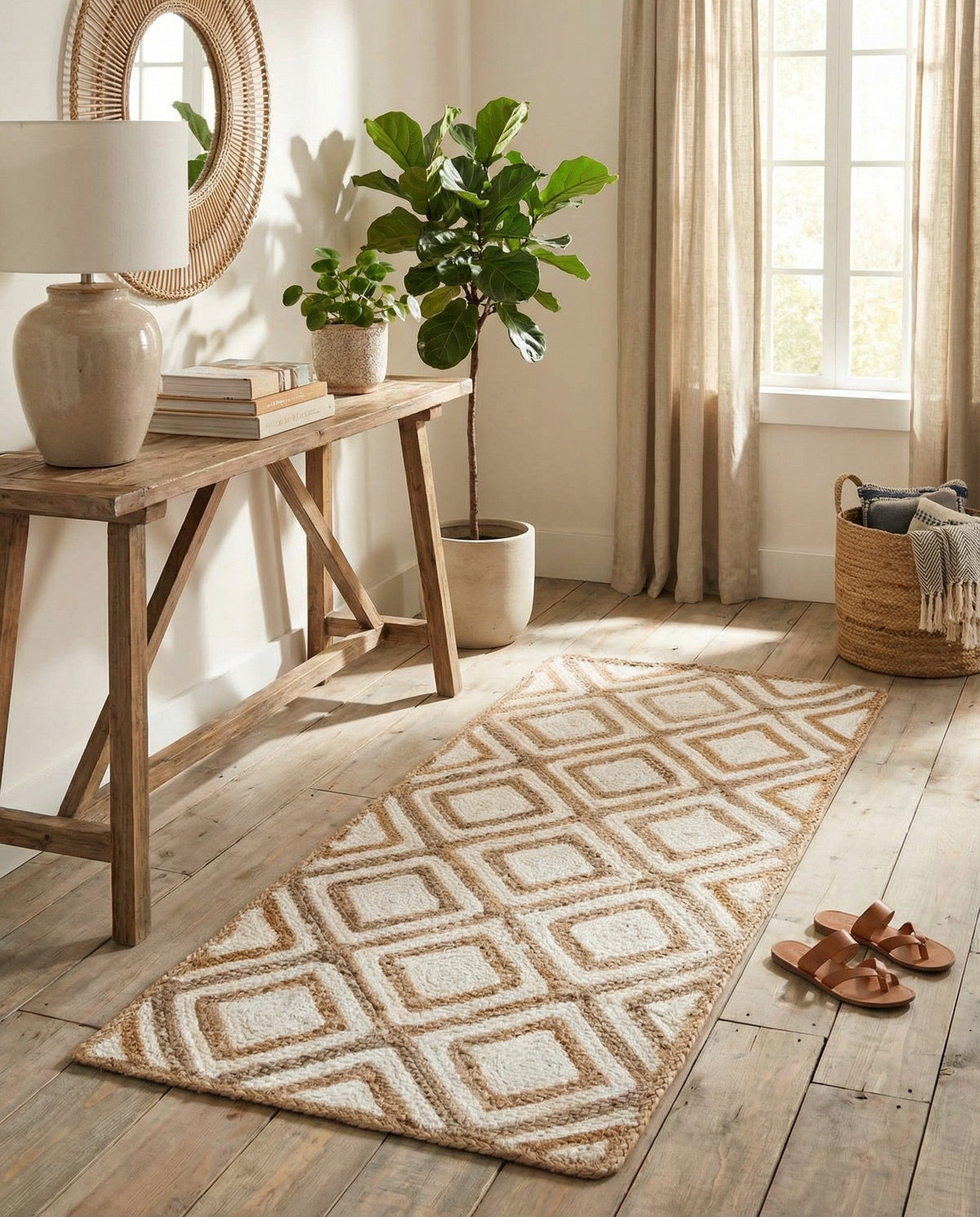 Woven Seaside Jute Collection Area Rug - Marina Runner Natural  lifestyle 81