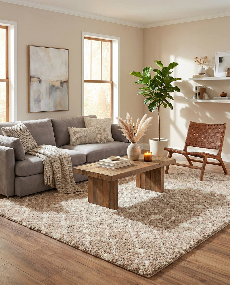 Berber Lattice Shag Collection Area Rug - Atlas (Light Brown) Rectangle Light Brown  lifestyle 17