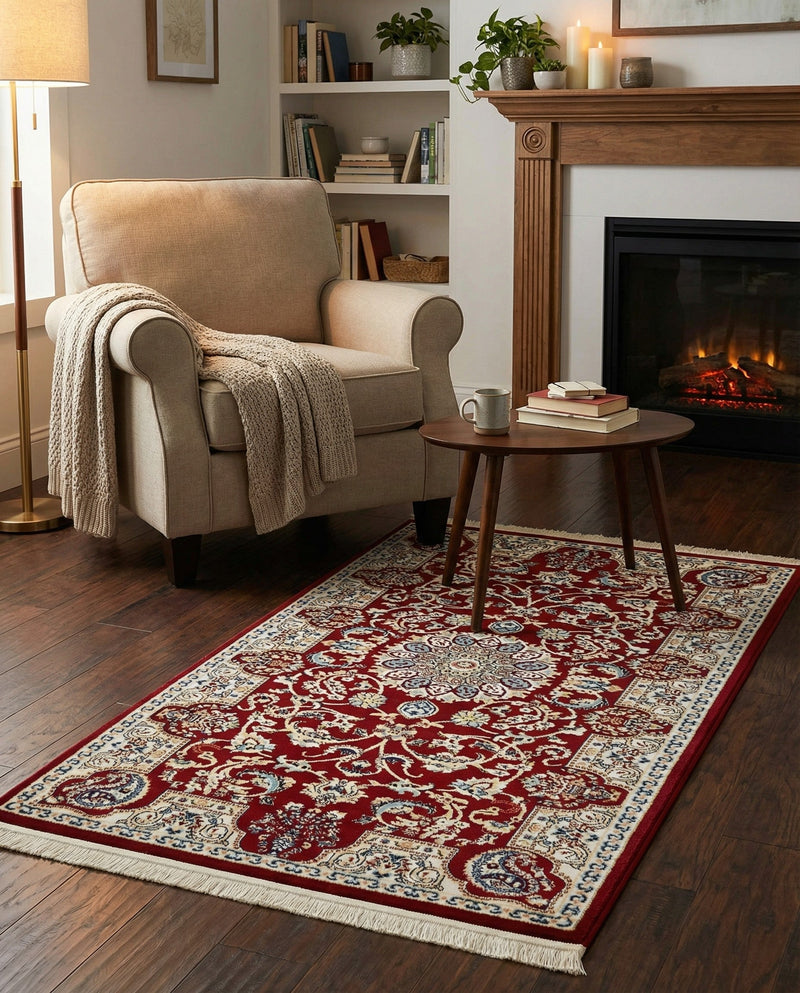 Persian Elegance Collection Area Rug -  Qom Rectangle Burgundy  lifestyle 23