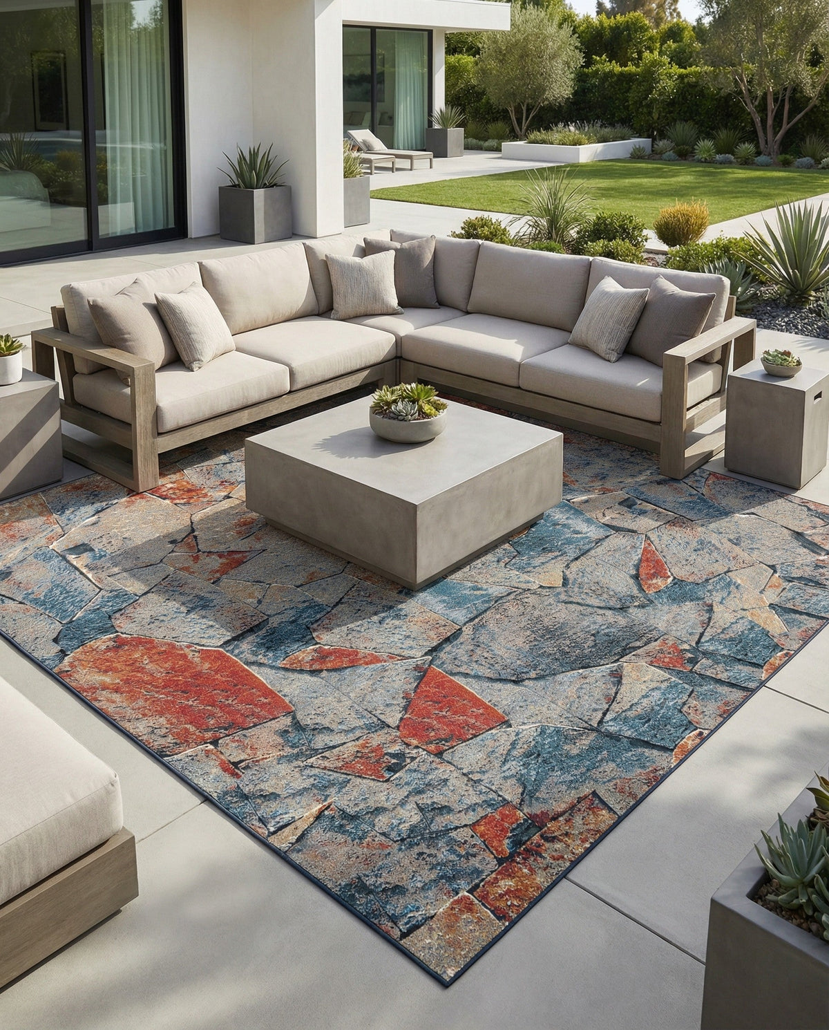 Urban Terrace Collection Area Rug -  Boulevard Square Multi  lifestyle 91