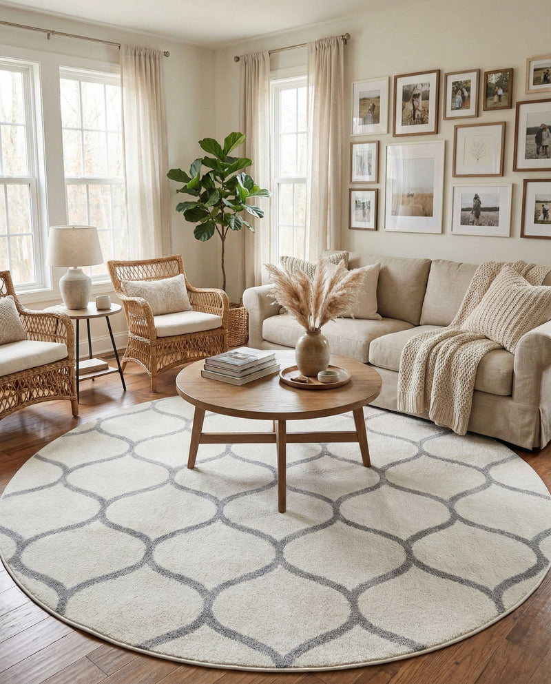 Trellis Mosaic Collection Area Rug -  Pergolatown (Ivory) Round Ivory  lifestyle 42