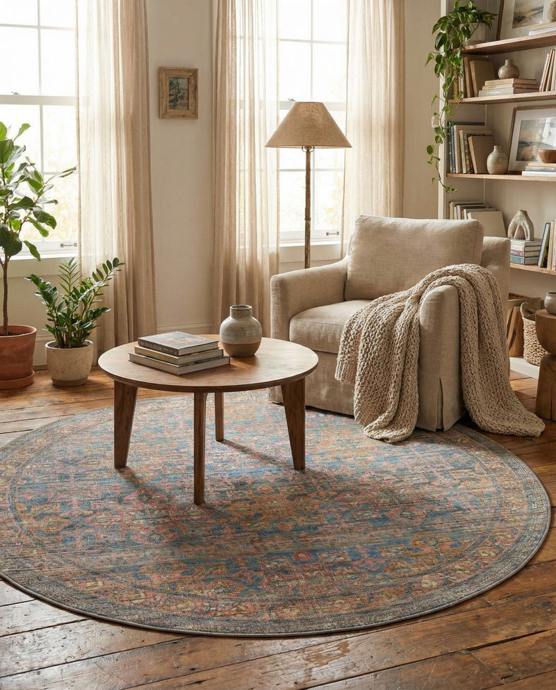 Vintage Memories Collection Area Rug -  Legacy Round Antique Blue  lifestyle 29