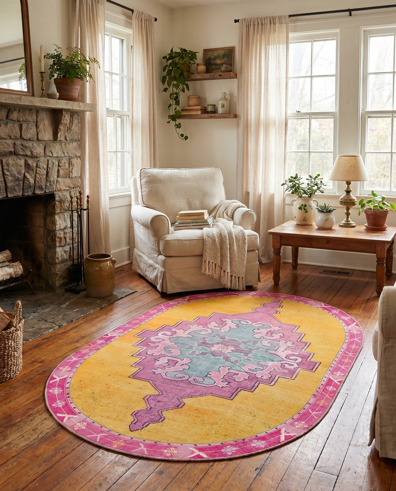 Heritage Elegance Collection Area Rug -  Winterthur (Yellow) Oval Yellow  lifestyle 38