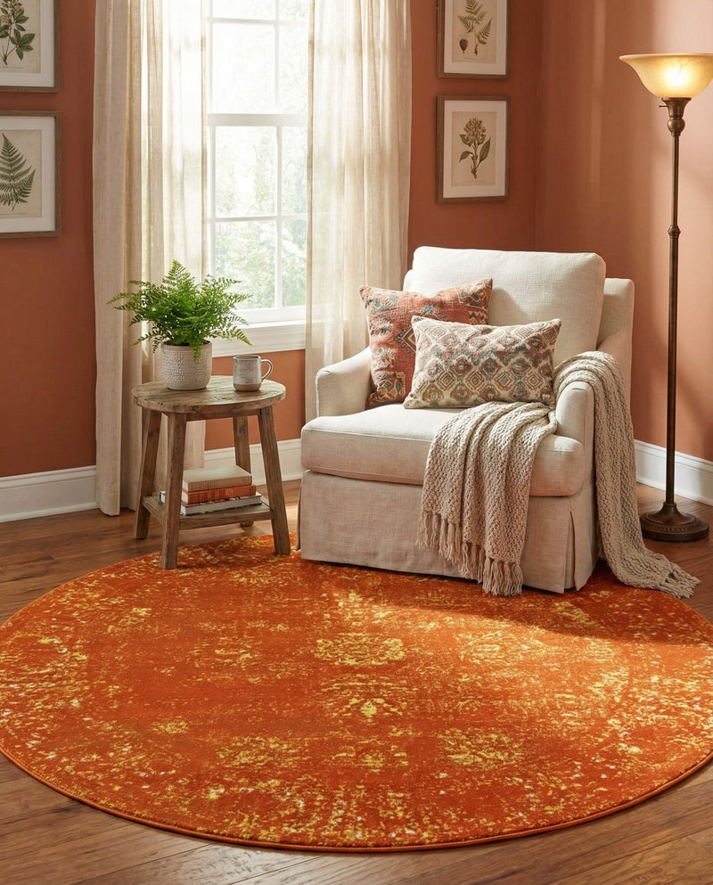 Riviera Elegance Collection Area Rug - Antibes (Orange) Round Orange  lifestyle 72