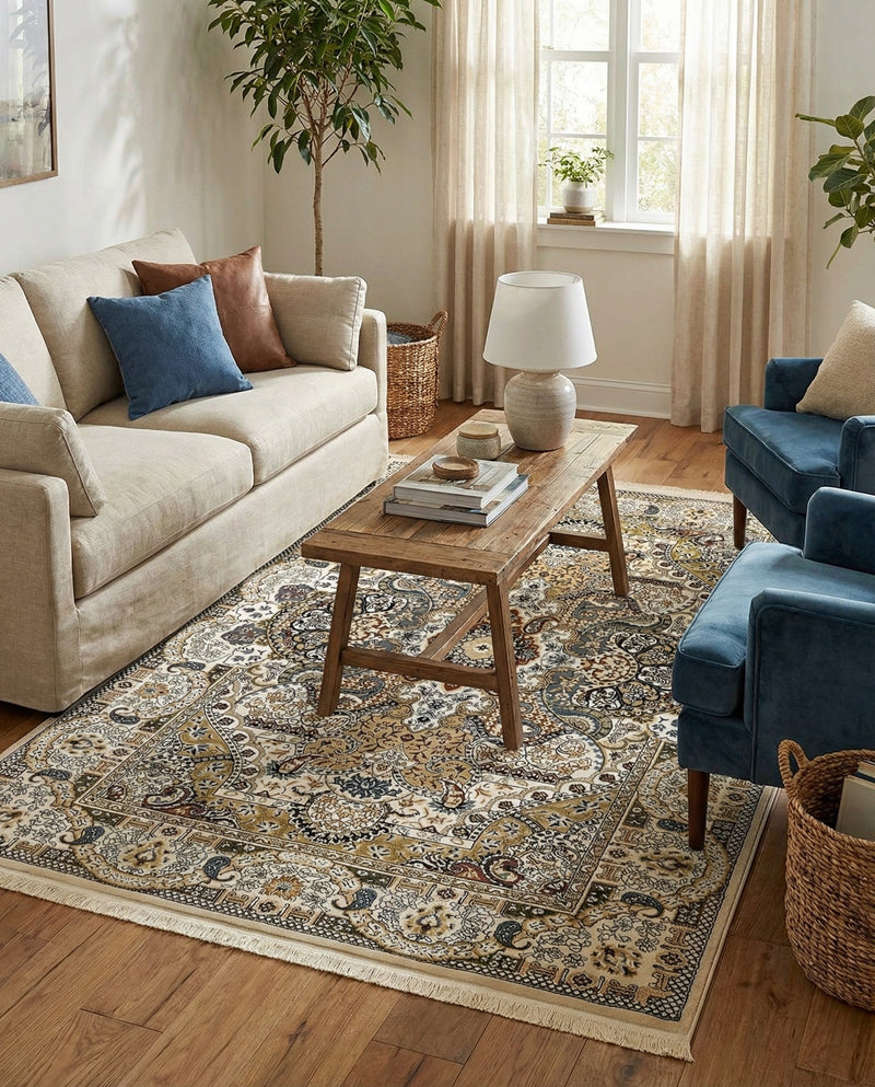 Persian Elegance Collection Area Rug -  Shiraz Rectangle Ivory  lifestyle 13