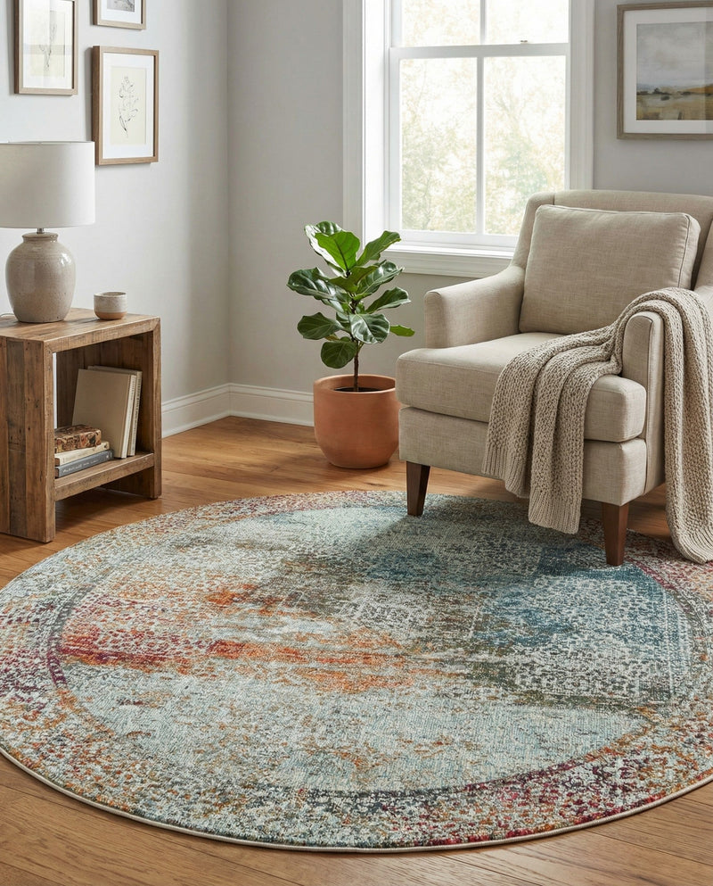 Caribbean Breeze Collection Area Rug -  Yucatan Round Multi  lifestyle 21