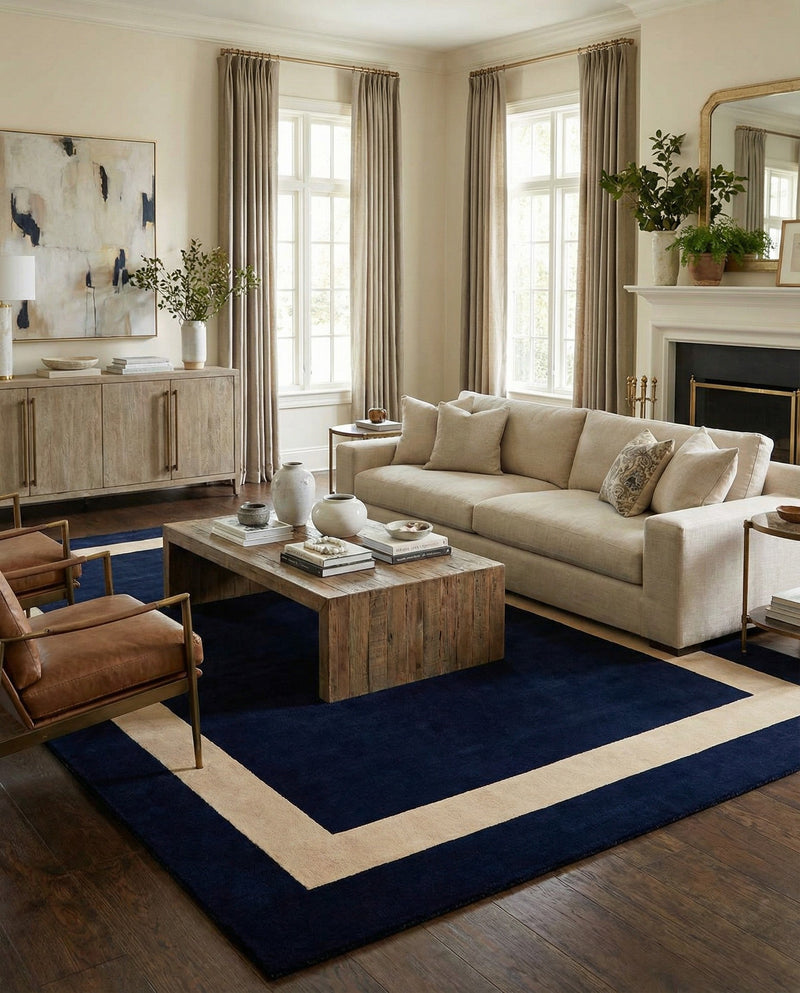 Savannah Borders Wool Collection Area Rug - Chatham Rectangle Cobalt Blue  lifestyle 38