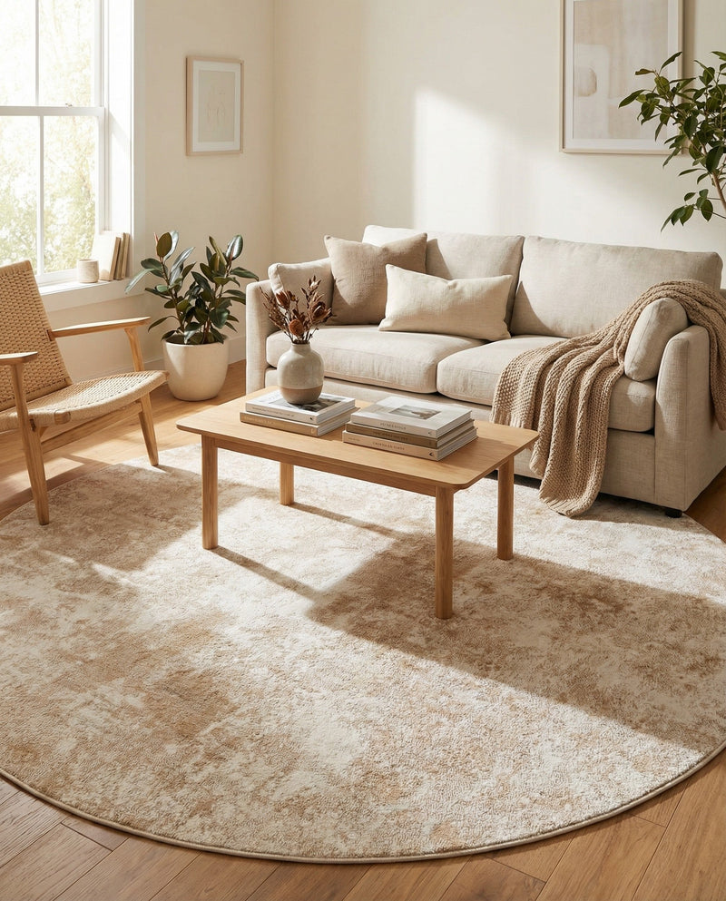 Luminara Sands Collection Area Rug - Elysium (Sand) Round Sand  lifestyle 46