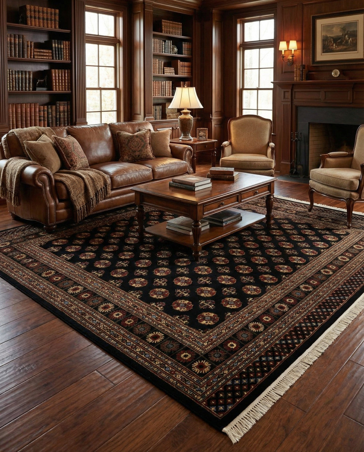 Samarkand Elegance Collection Area Rug -  Margilan (Black) Square Black  lifestyle 88
