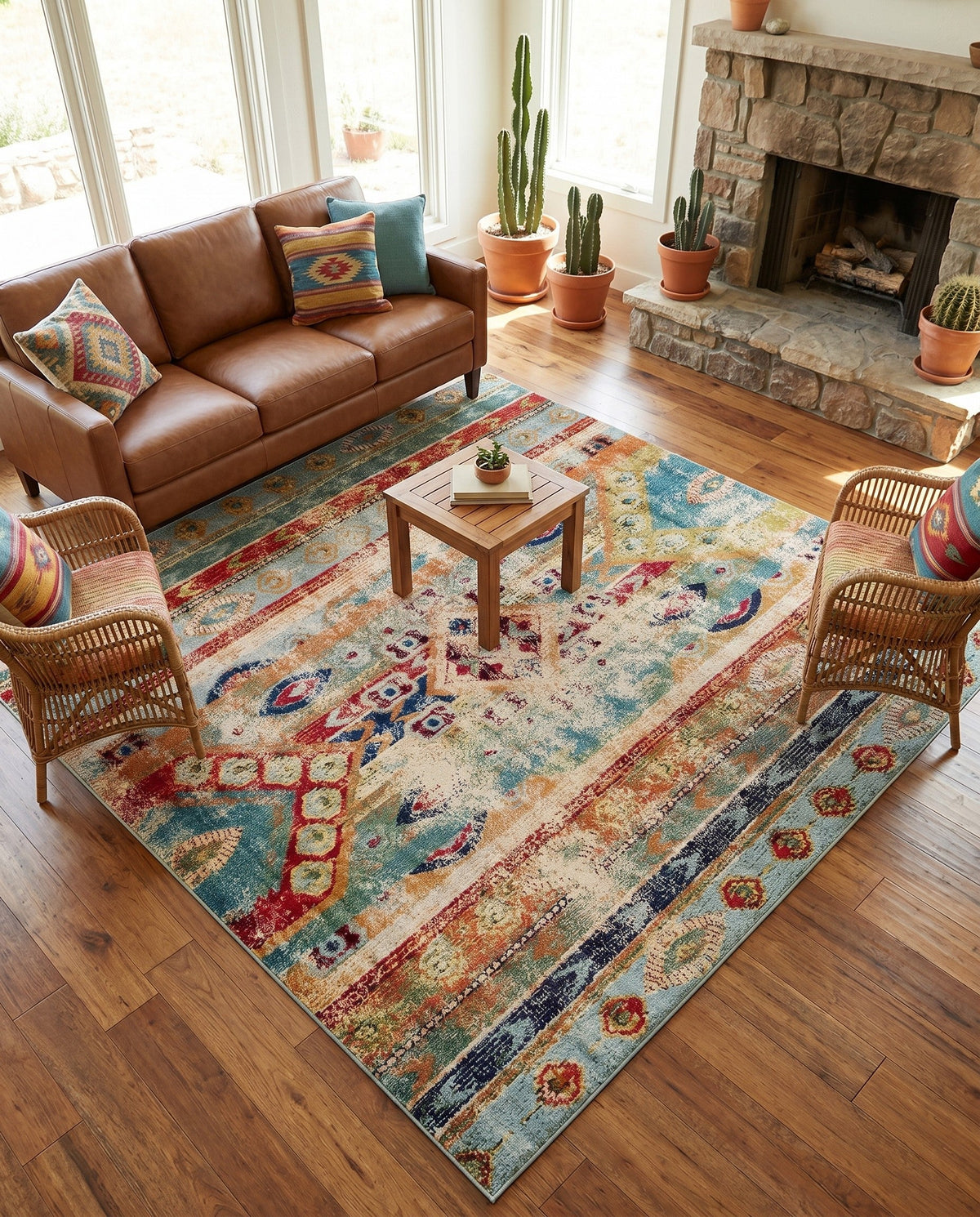 Sedona Vista Collection Area Rug -  Navajo Square Blue  lifestyle 106