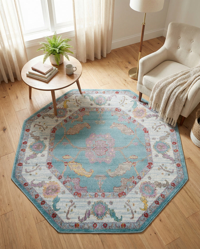 Arcadia Rugs Collection Area Rug - Eden (Aqua and Blue) Octagon Aqua and Blue  lifestyle 76