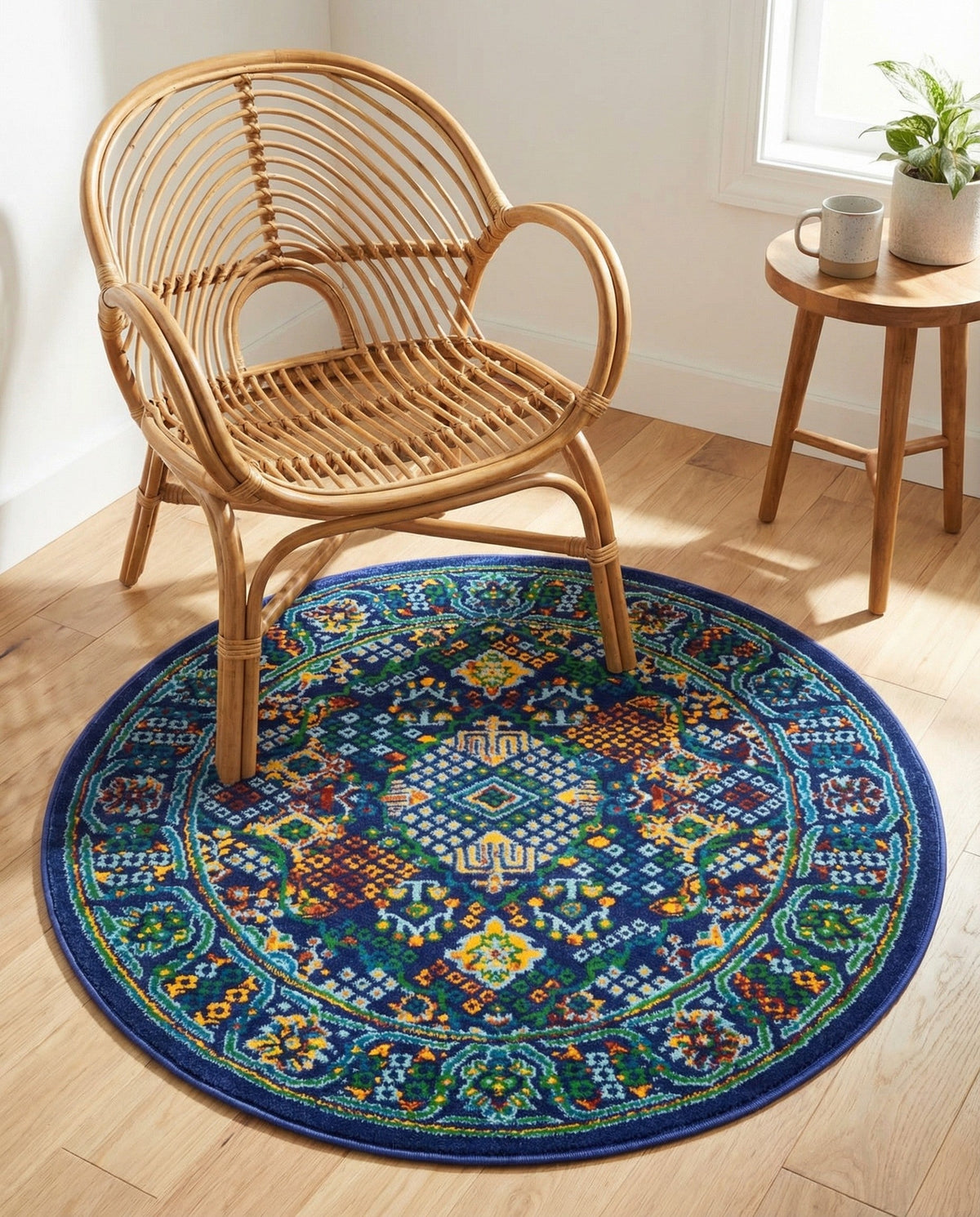 Caribbean Cove Collection Area Rug -  Mustique Round Navy Blue  lifestyle 158