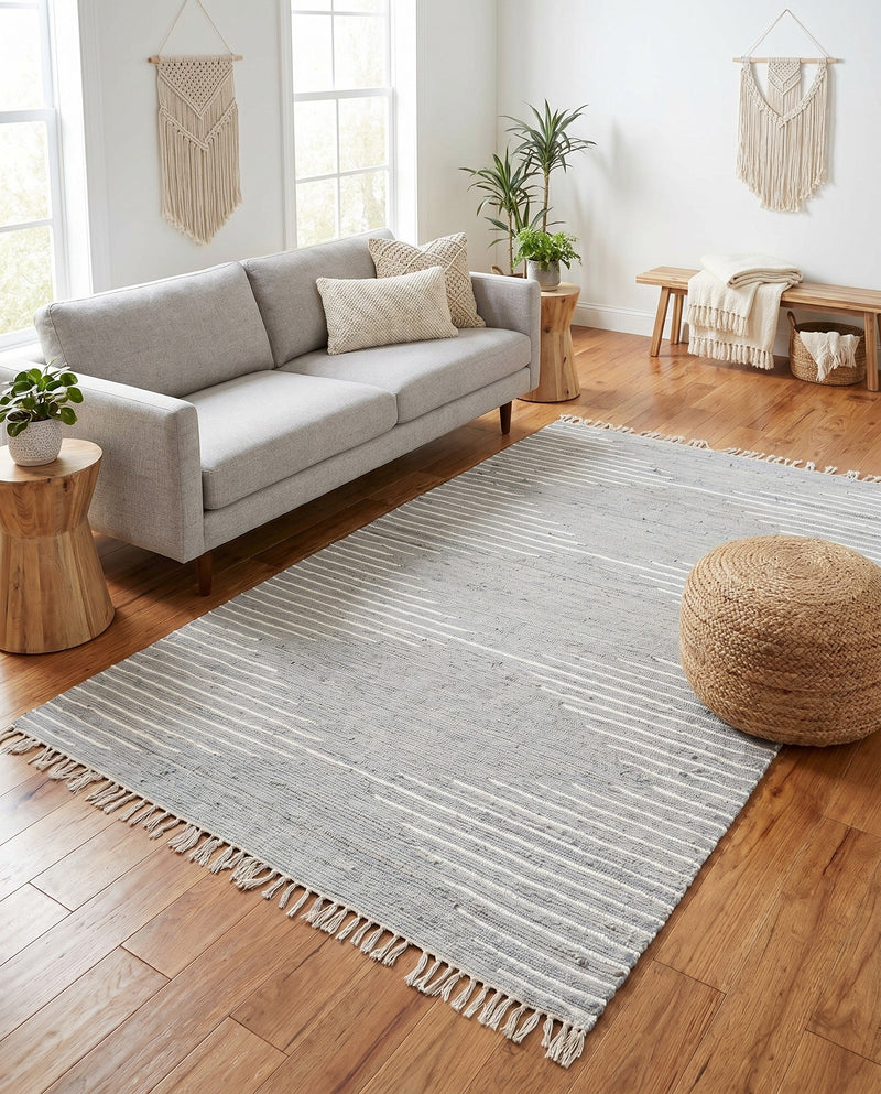 Thar Cotton Collection Area Rug - Jaisalmer (Light Gray) Rectangle Light Gray  lifestyle 9