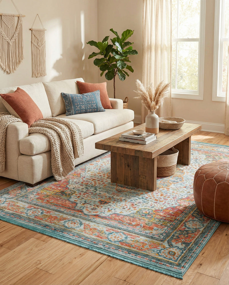 Caribbean Breeze Collection Area Rug -  Floriana Rectangle Light Blue  lifestyle 28