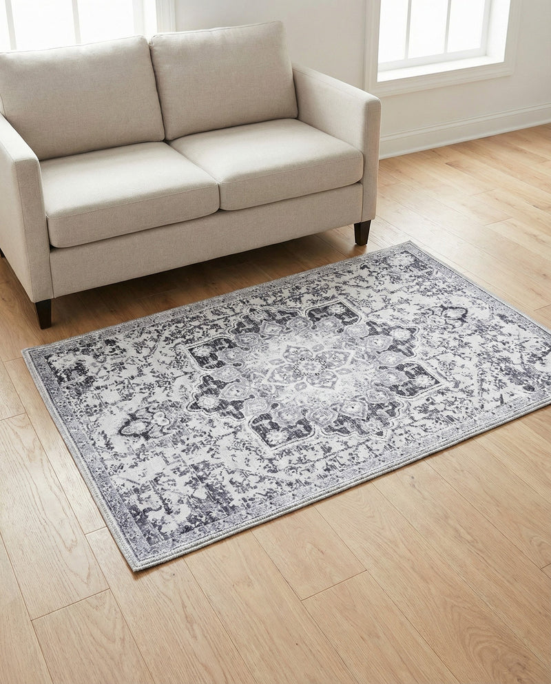 Baroque Era Collection Area Rug - Versailles (Light Gray) Rectangle Light Gray  lifestyle 4