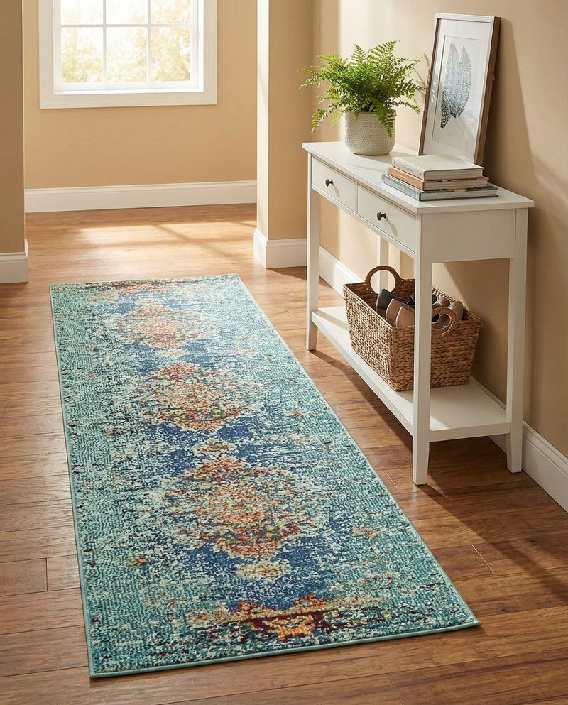 Venetian Tapestry Collection Area Rug -  Giudecca Runner Turquoise  lifestyle 45