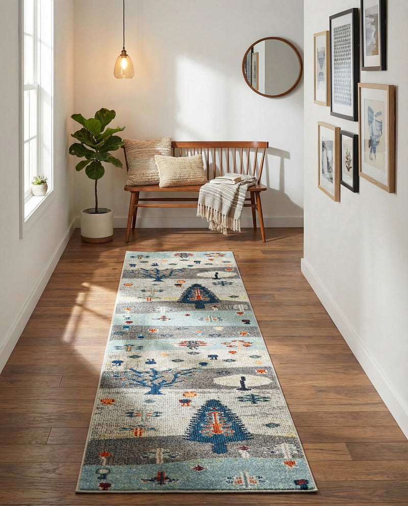Colorburst Oasis Collection Area Rug -  Mosaic Runner Ivory Gray Blue  lifestyle 79