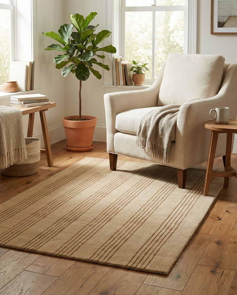 Hampton Stripes Wool Collection Area Rug - Montauk Rectangle Beige  lifestyle 44