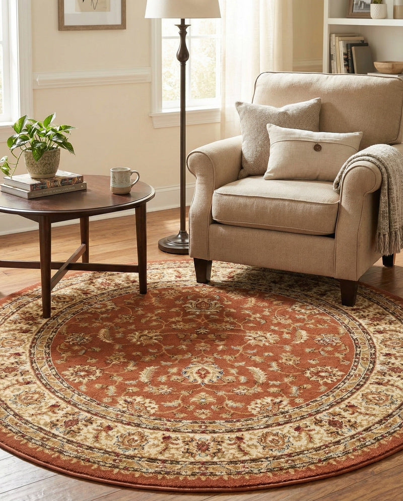 Jaipur Elegance Collection Area Rug -  Nahargarh (Brick Red Light Rose) Round Brick Red Light Rose  lifestyle 54