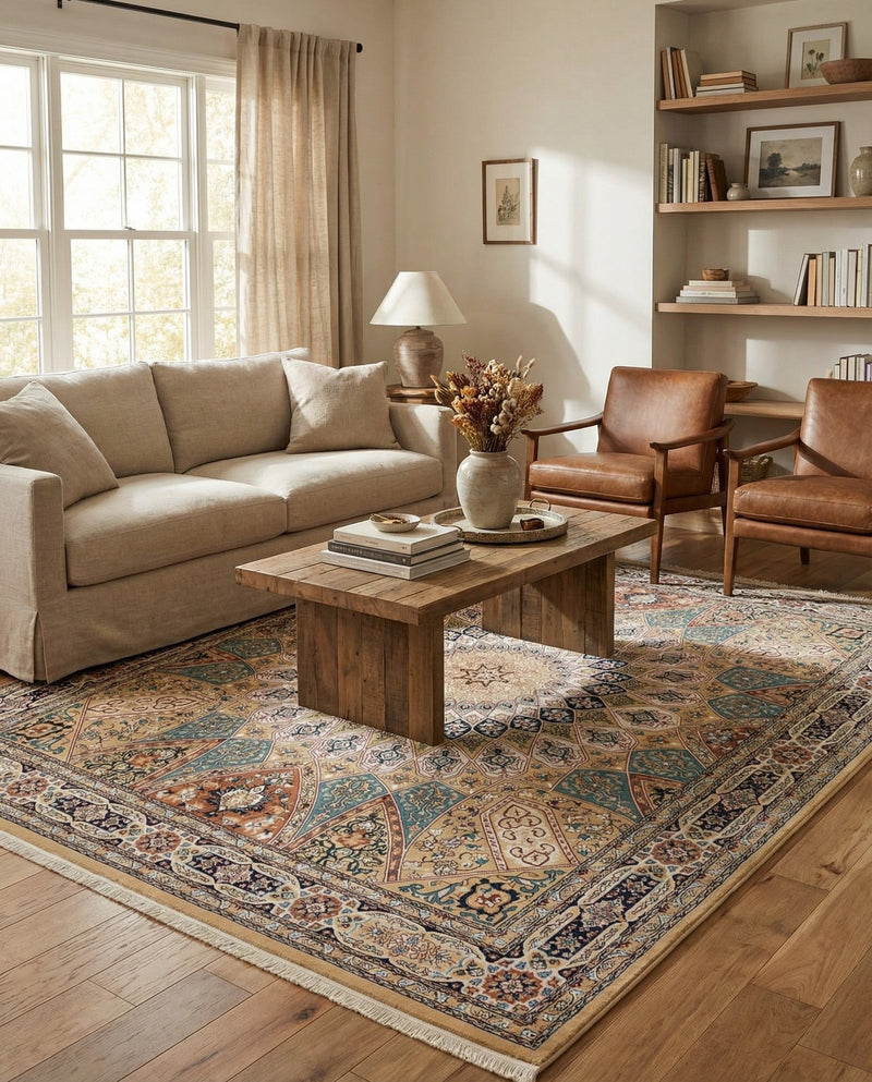 Persian Elegance Collection Area Rug -  Hamedan (Beige) Rectangle Beige  lifestyle 10