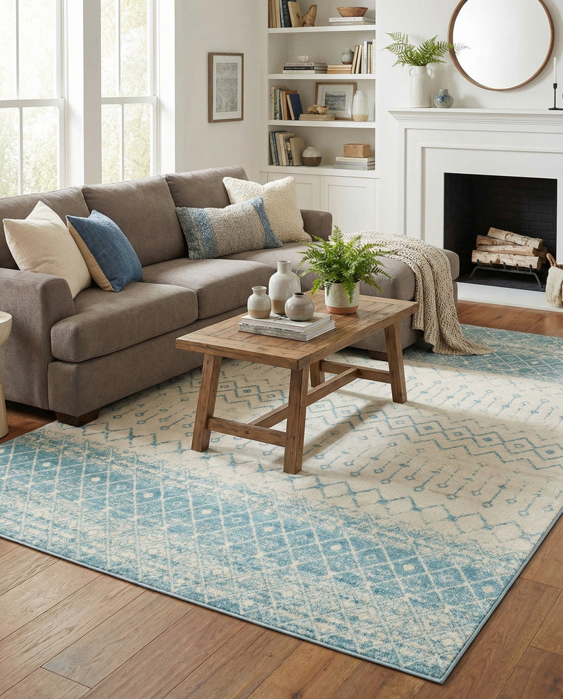 Mediterranean Lattice Collection Area Rug -  Casablanca (Ivory Blue) Rectangle Ivory Blue  lifestyle 18