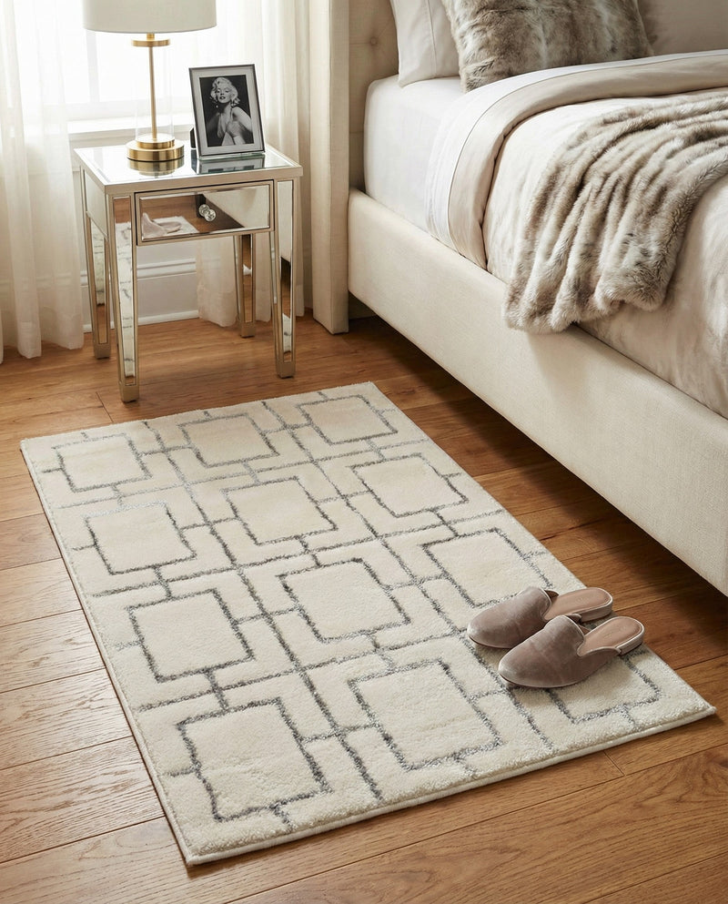 Hollywood Luxe Collection Area Rug -  Beverly (White Silver) Rectangle White Silver  lifestyle 13