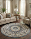 Persian Elegance Collection Area Rug -  Hamedan (Blue) Round Blue  lifestyle 27