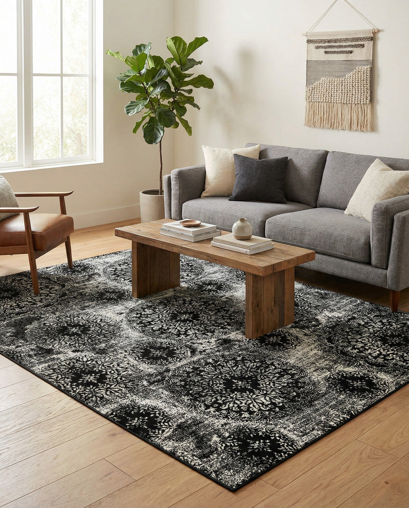 Riviera Elegance Collection Area Rug -  Monaco (Black) Rectangle Black  lifestyle 15