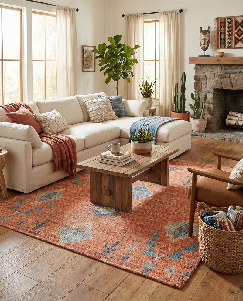 Savannah Threads Collection Area Rug -  Namib Rectangle Rust Red  lifestyle 14