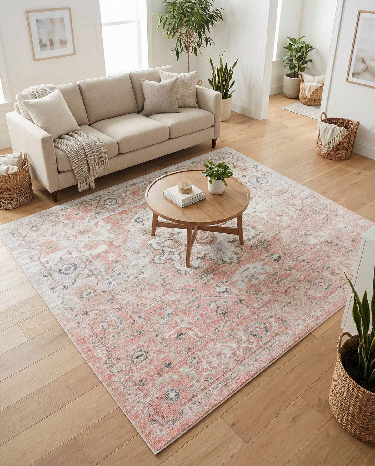 Parisian Elegance Collection Area Rug - Versailles (Rose Pink) Square Rose Pink  lifestyle 120