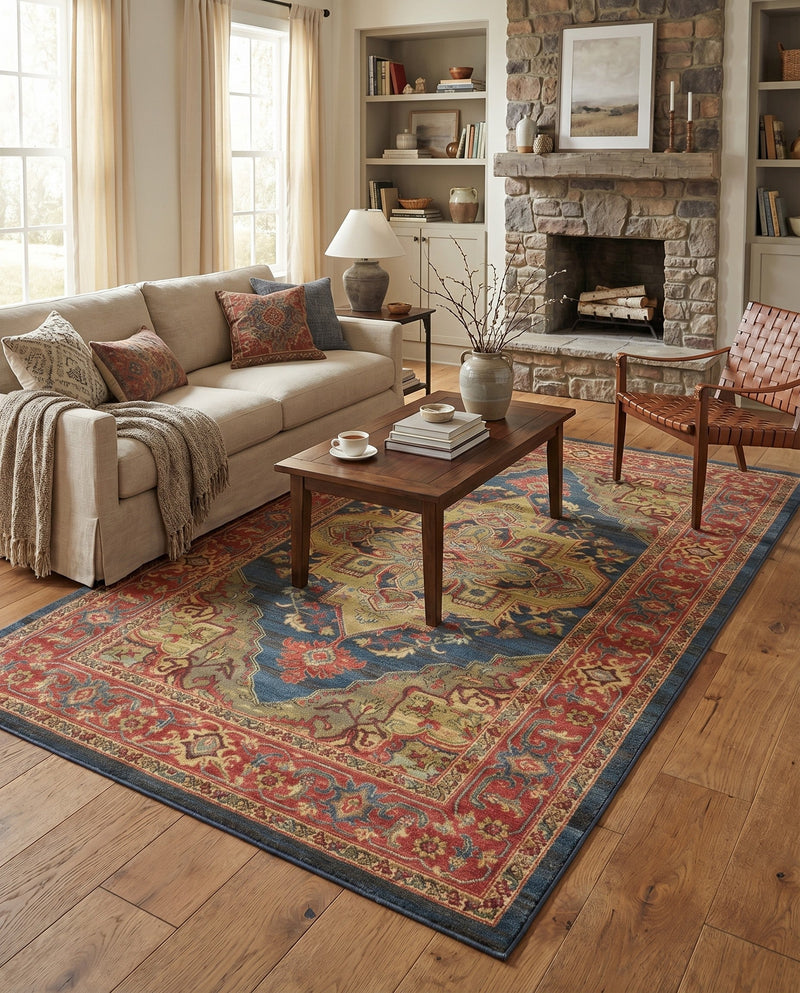 Persian Elegance Collection Area Rug -  Golestan Rectangle Navy Blue  lifestyle 27