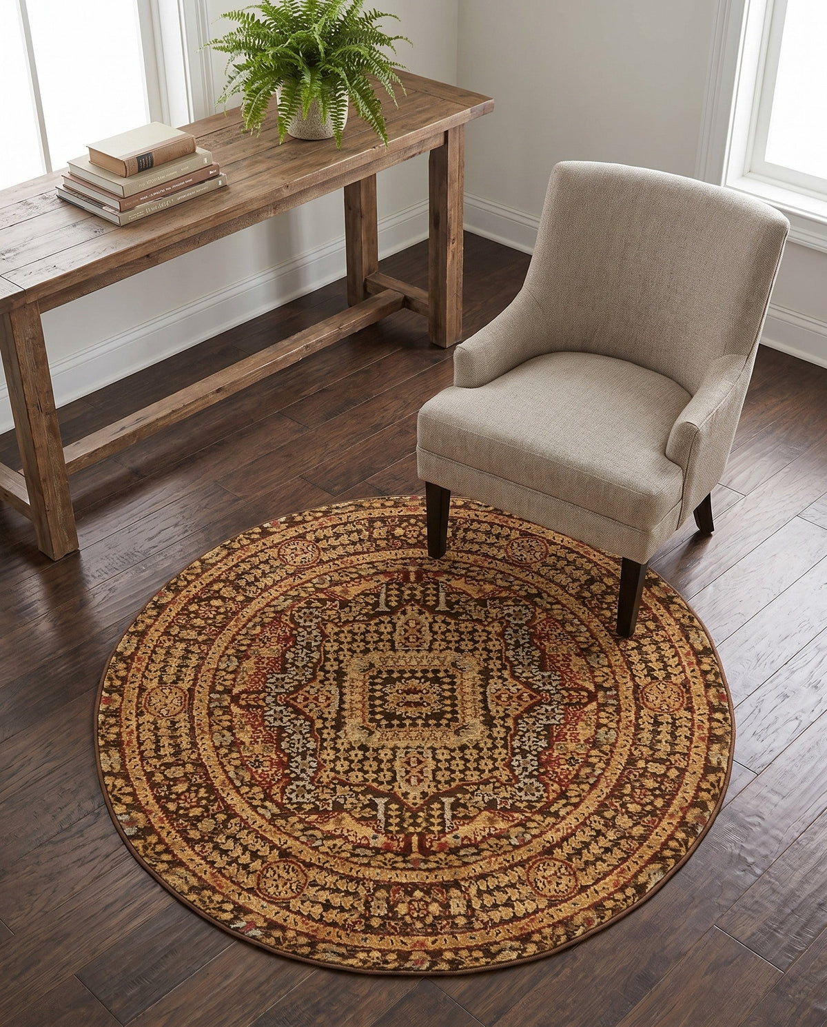 Ottoman Elegance Collection Area Rug - Sultan Round Brown  lifestyle 174