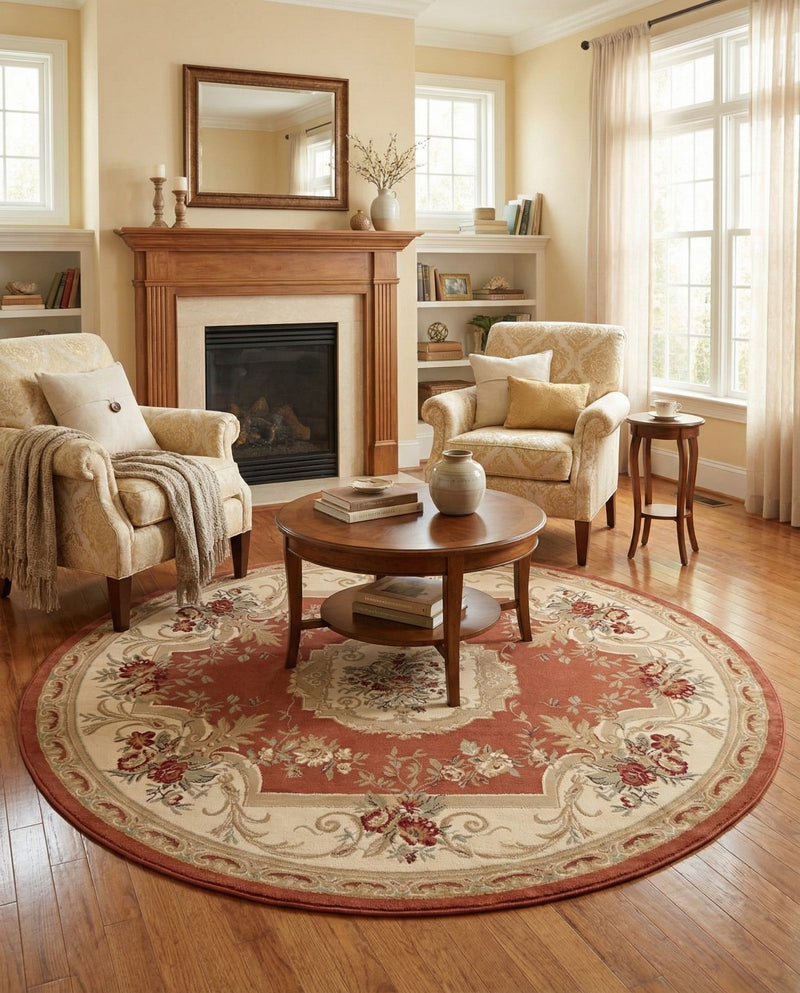 Versailles Elegance Collection Area Rug -  Louveciennes (Brick Red) Round Brick Red  lifestyle 36
