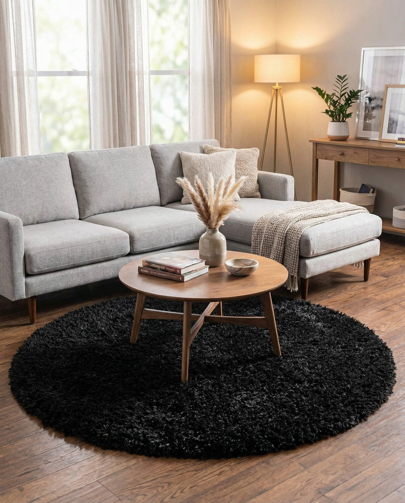 Eternal Plush Oasis Collection Area Rug -  Tranquility (Onyx Black) Round Onyx Black  lifestyle 29
