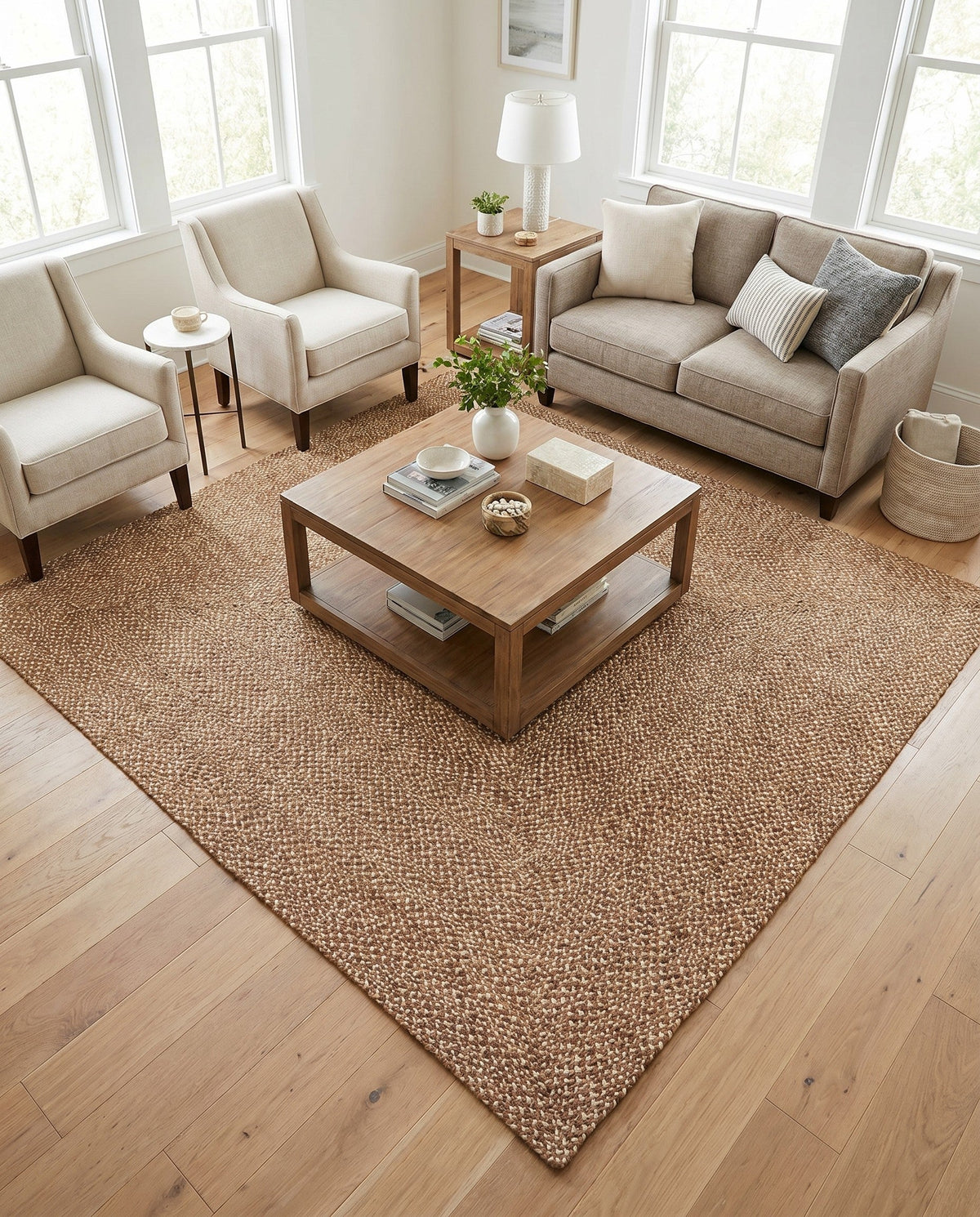 Highland Woven Jute Collection Area Rug - Glenmore (Light Brown) Square Light Brown  lifestyle 62