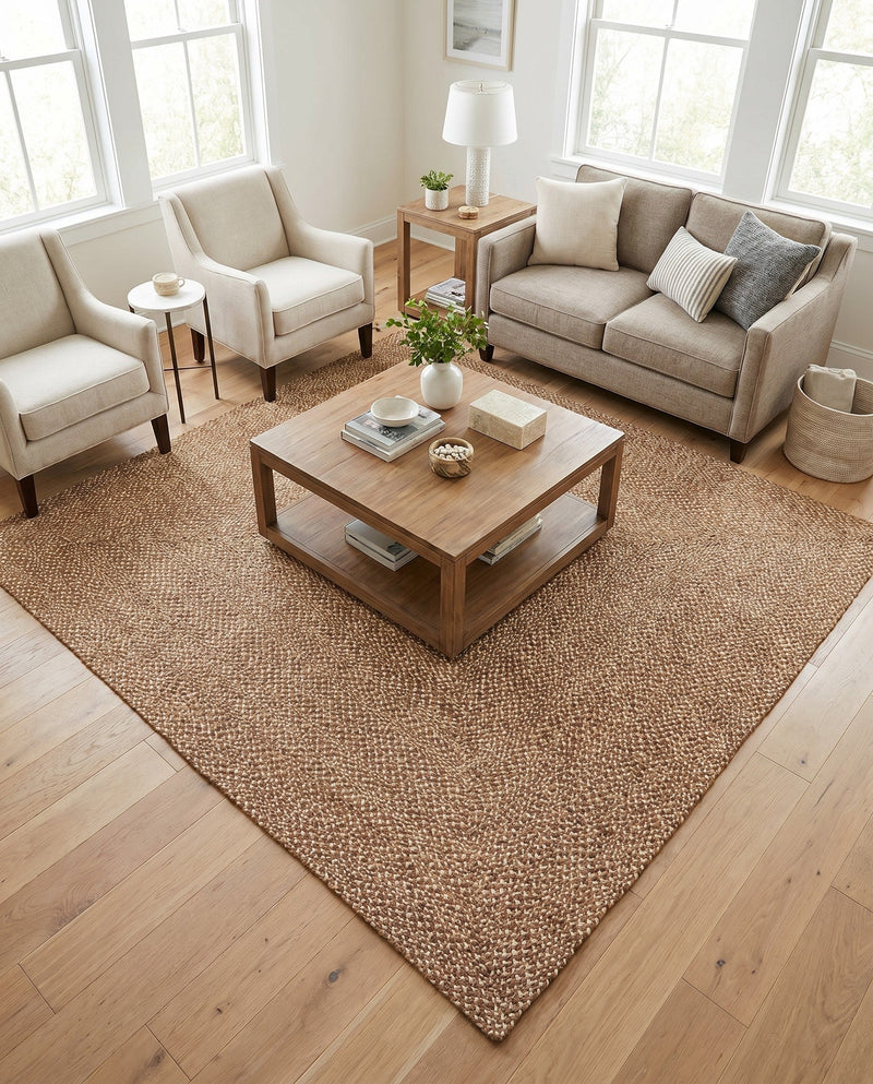 Highland Woven Jute Collection Area Rug - Glenmore (Light Brown) Square Light Brown  lifestyle 62