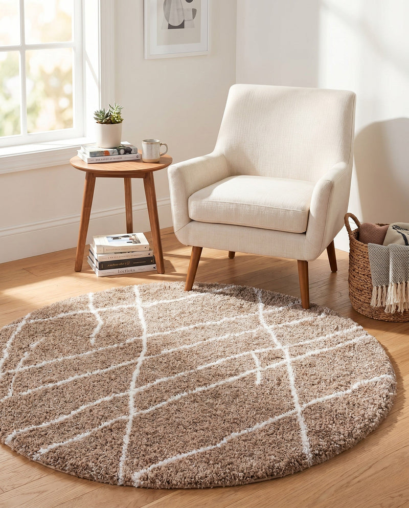 Cozy Haven Shag Collection Area Rug - Serenity (Khaki) Round Khaki  lifestyle 49