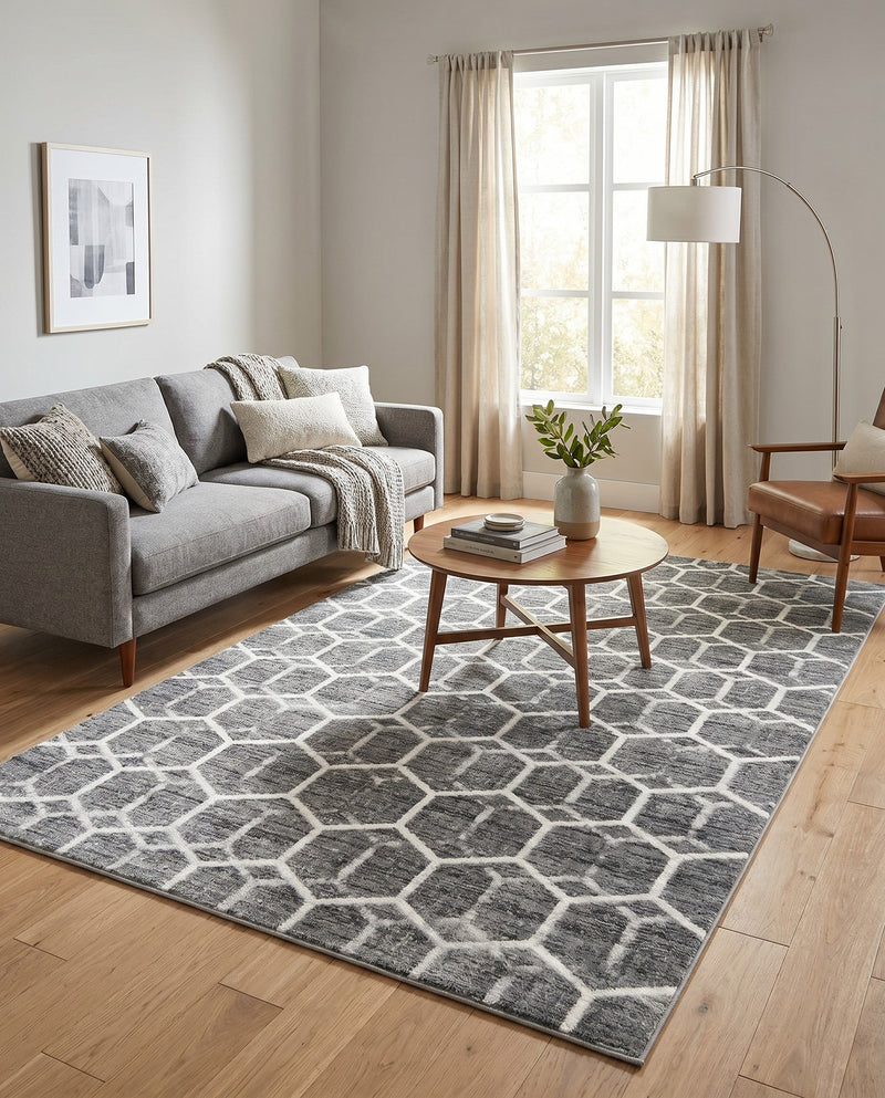 Garden Maze Retreat Collection Area Rug - Hedgegrove Rectangle Grey  lifestyle 15