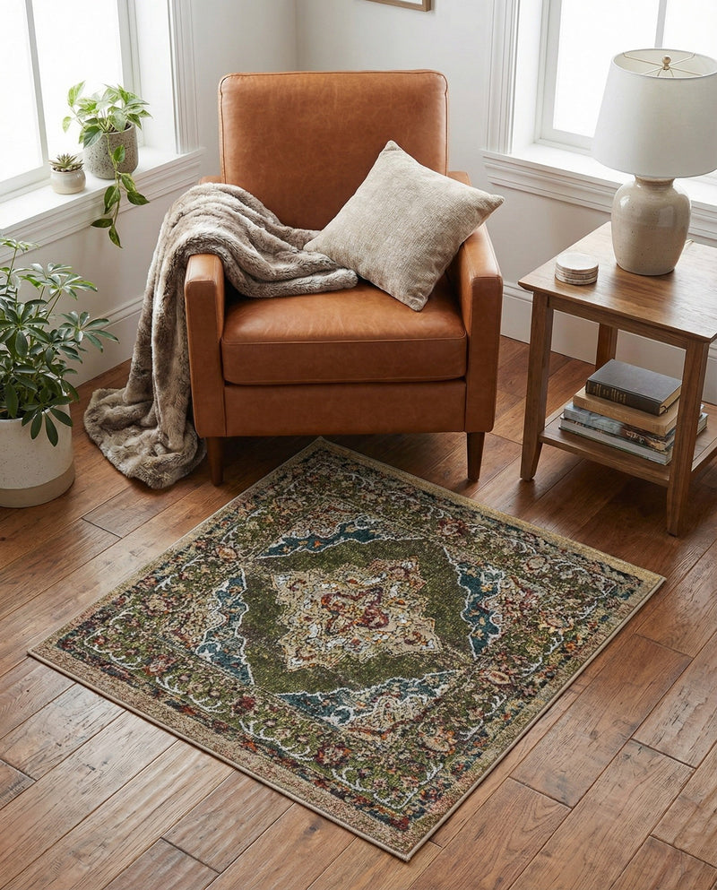 Savannah Soiree Collection Area Rug - Serengeti (Green) Square Green  lifestyle 48
