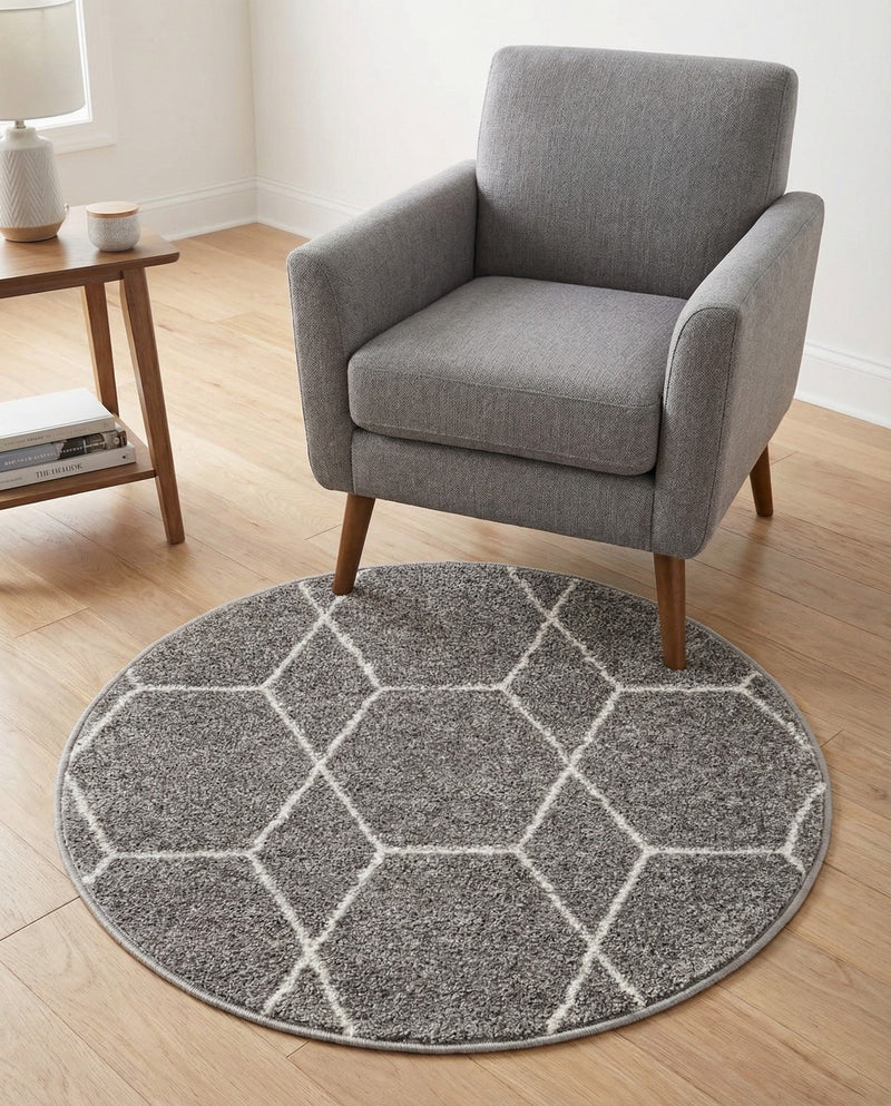 Trellis Mosaic Collection Area Rug - Arborville (Light Gray) Round Light Gray  lifestyle 52