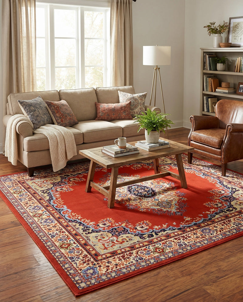 Tabriz Tapestry Collection Area Rug - Azerbaijan (Terracotta) Square Terracotta  lifestyle 51