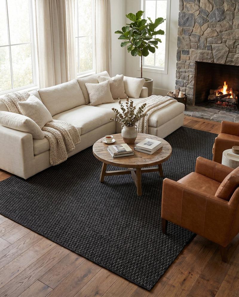 Trellis Wool Collection Area Rug - Cobbles Rectangle Black  lifestyle 25