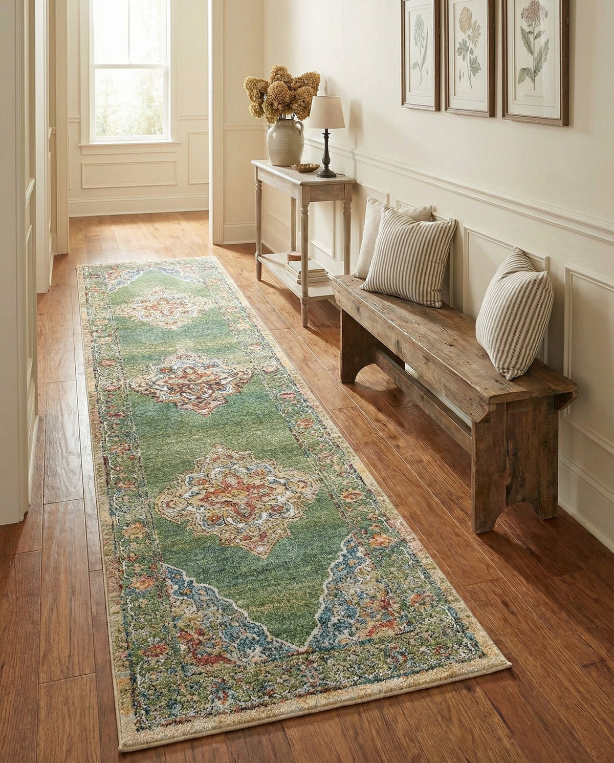 Savannah Soiree Collection Area Rug - Serengeti (Green) Runner Green  lifestyle 101