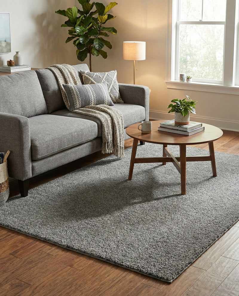 Solid Shag Seaside Collection Area Rug - Azure Cove (Gray) Rectangle Gray  lifestyle 16