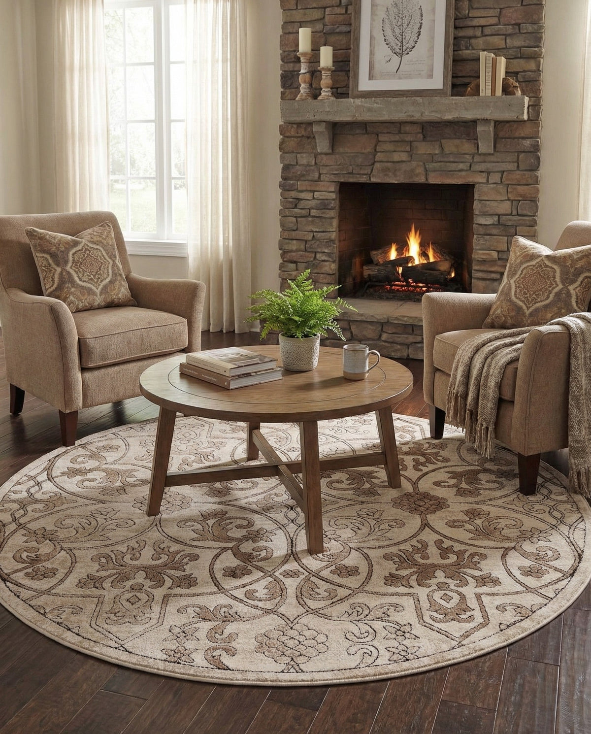Andes Summit Collection Area Rug -  Merida Round Dark Beige  lifestyle 94