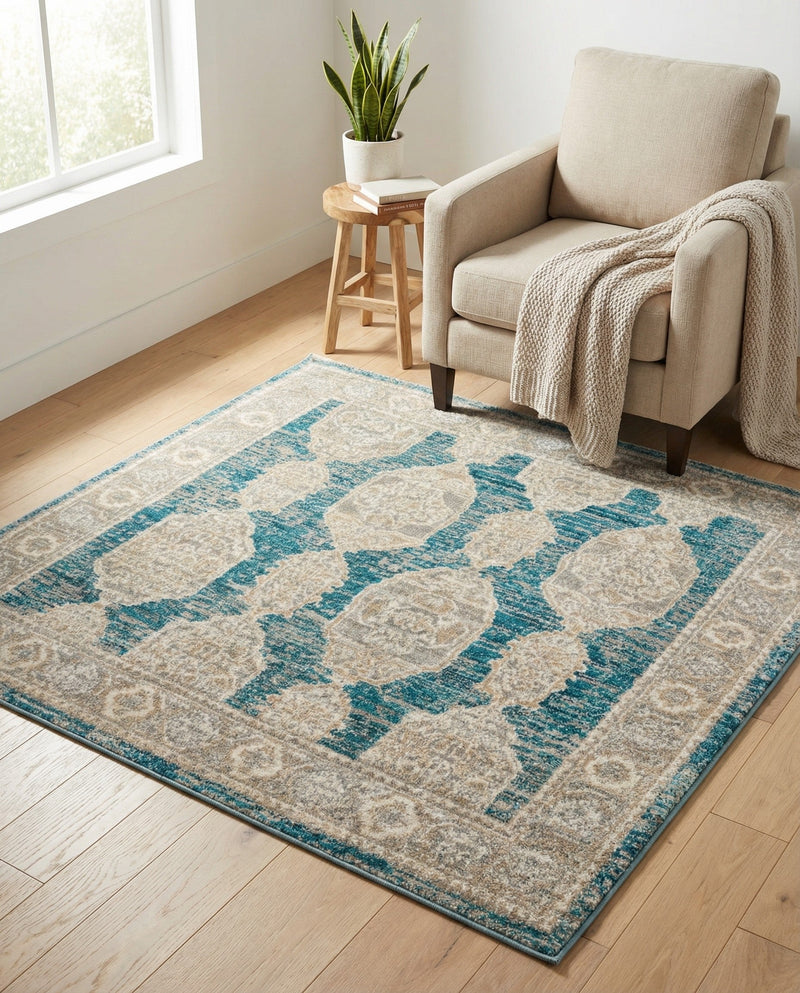 Seville Stripes Collection Area Rug -  Granada (Blue) Square Blue  lifestyle 70