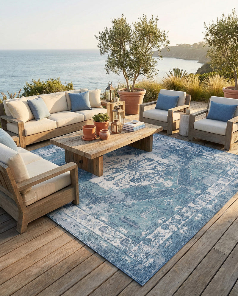 Patio Heritage Collection Area Rug -  Augusta (Blue) Square Blue  lifestyle 27