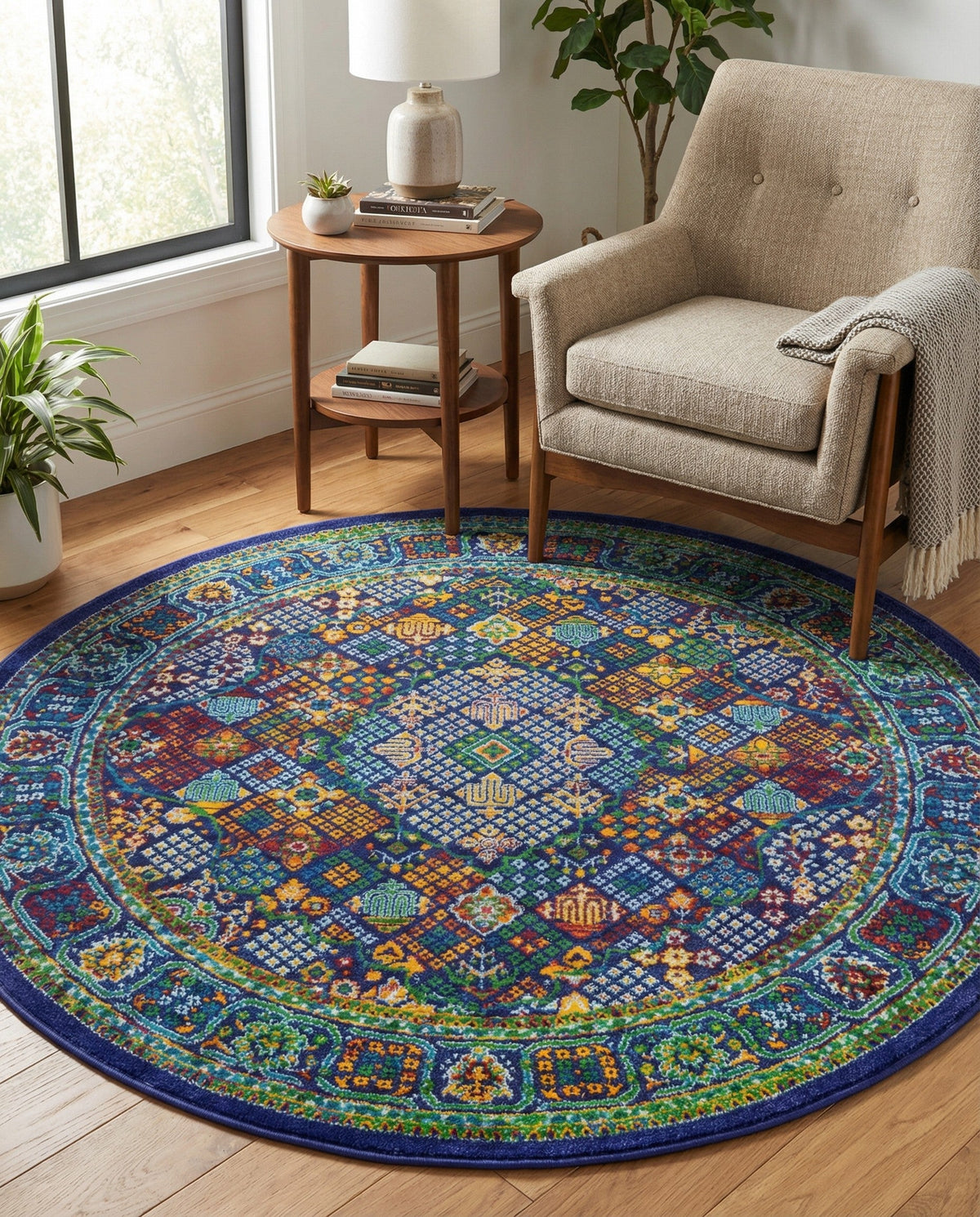 Caribbean Cove Collection Area Rug -  Mustique Round Navy Blue  lifestyle 93