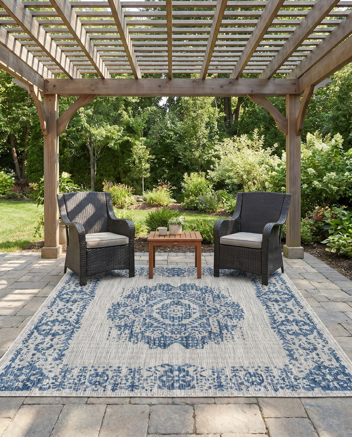 Patio Heritage Collection Area Rug - Savannah (Blue) Square Blue  lifestyle 97